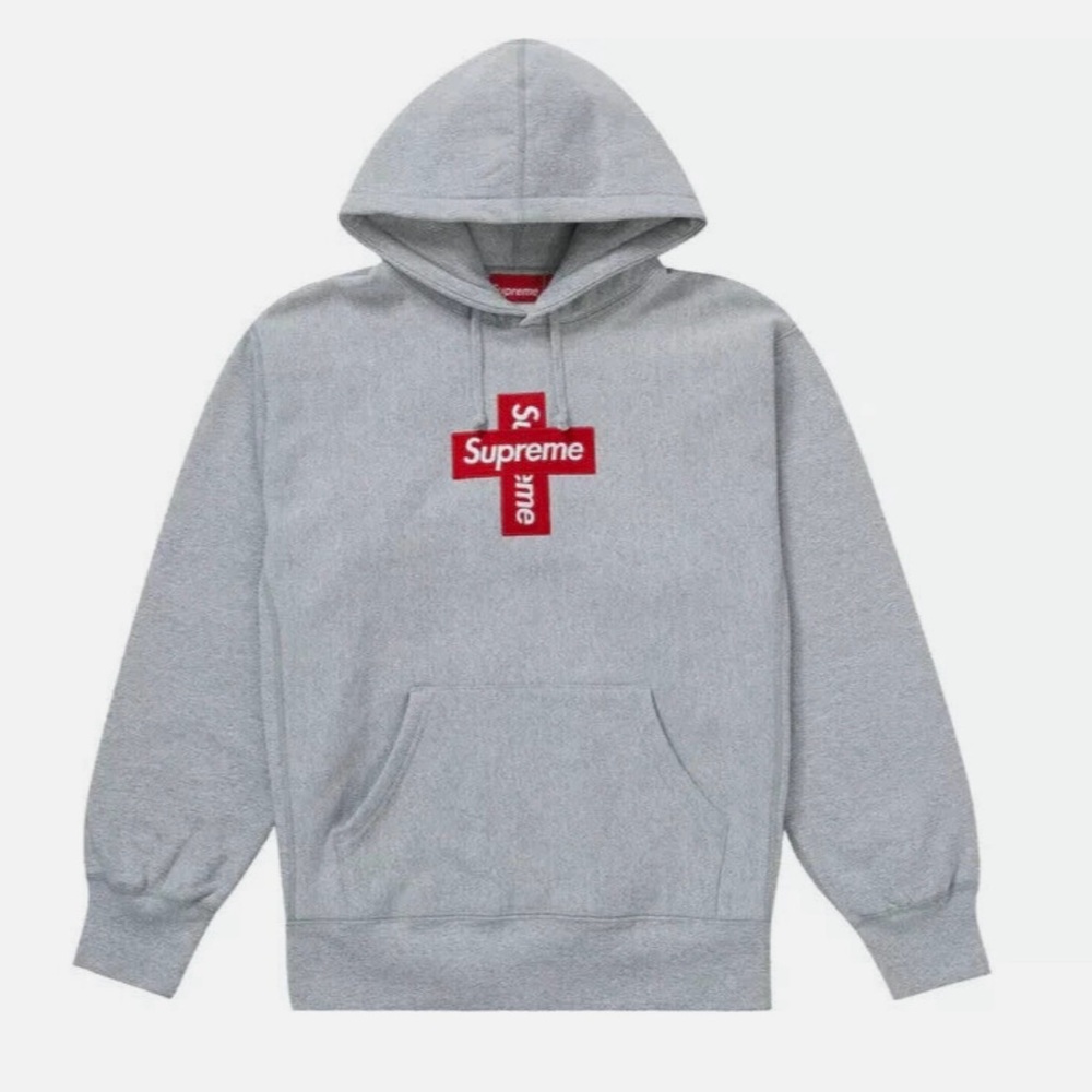 Supreme Cross Box Logo Hoodie Sweatshirt Heather Grey -Size Medium